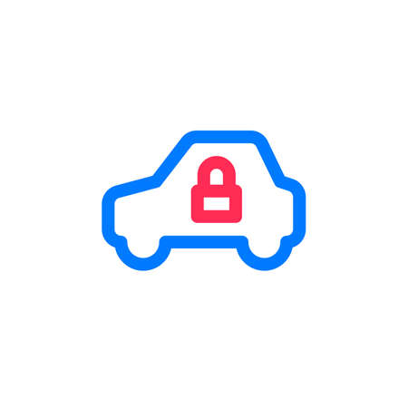 Vehicle and lock simple  line icon, filled outline vector sign, linear colorful pictogram isolated on white. Car security symbolのイラスト素材
