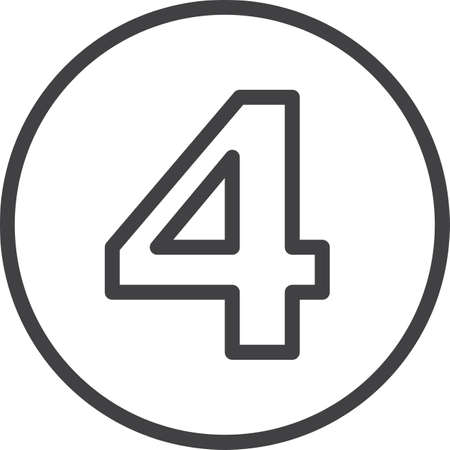 Four, Number 4 line icon, linear circular signのイラスト素材