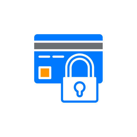 Credit card with lock icon vector, filled flat sign, solid colorful pictogram isolated on white. Payment protection symbol, logo illustrationのイラスト素材