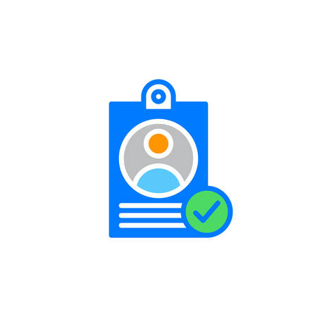 Personal badge with check mark icon vector, filled flat sign, solid colorful pictogram isolated on white. User id verified symbol, logo illustrationのイラスト素材