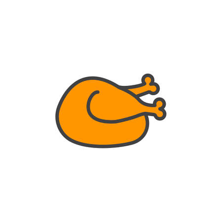 cooked chicken, turkey line icon, filled outline vector sign, linear colorful pictogram isolated on white. logo illustrationのイラスト素材