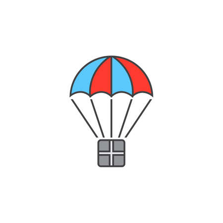 delivery service symbol. package with parachute line icon, filled outline vector sign, linear colorful pictogram isolated on white, logo illustrationのイラスト素材