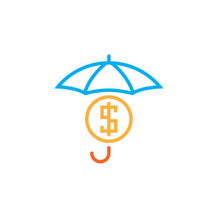funds protection line icon, Saving money outline vector logo, umbrella and dollar linear color pictogram isolated on white, pixel perfect illustrationのイラスト素材