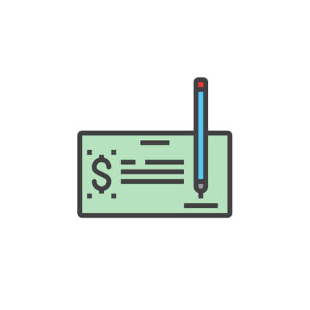 pay check line icon, filled outline vector sign, linear colorful pictogram isolated on white. logo illustrationのイラスト素材