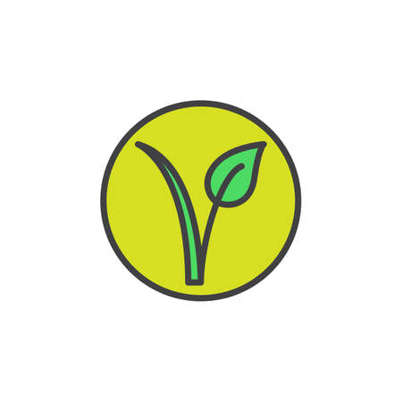 Vegetarian mark. Plant in a circle line icon, filled outline vector sign, linear colorful pictogram isolated on white. logo illustrationのイラスト素材