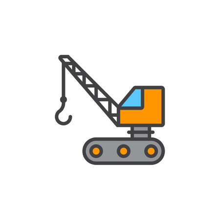 crawler crane line icon, filled outline vector sign, linear colorful pictogram isolated on white. logo illustrationのイラスト素材
