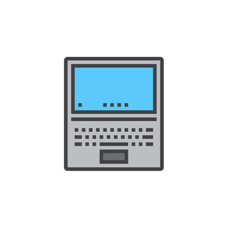 laptop line icon, notebook computer filled outline vector sign, linear pictogram isolated on white. logo illustrationのイラスト素材