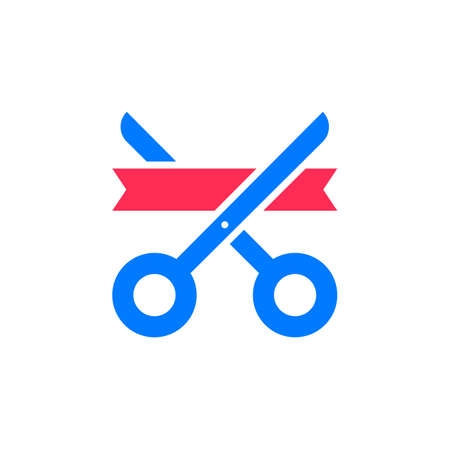 Grand opening symbol. ribbon and scissors icon vector, solid sign, colorful pictogram isolated on white, logo illustrationのイラスト素材