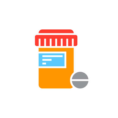 Pill bottle icon vector, Medications jar solid logo illustration, colorful pictogram isolated on whiteのイラスト素材