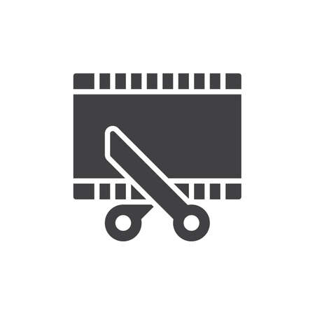 Film and scissors, video trim icon vector, filled flat sign, solid pictogram isolated on white. Symbol, logo illustration. Pixel perfectのイラスト素材