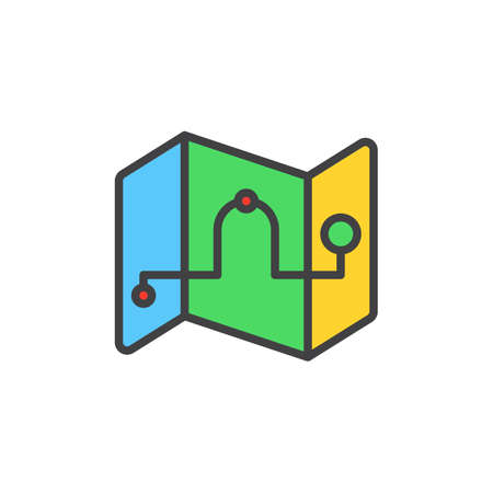 Route, Map waypoints filled outline icon, line vector sign, linear colorful pictogram. Symbol, illustration. Pixel perfectのイラスト素材