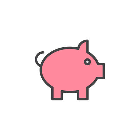 Pig, Piggy bank filled outline icon, line vector sign, linear colorful pictogram. Symbol, illustration. Pixel perfectのイラスト素材