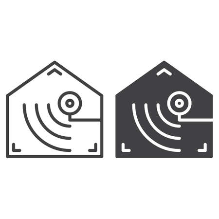 Motion detector line and solid icon, outline and filled vector sign, linear and full pictogram isolated on white. Indoor camera symbol, illustrationのイラスト素材