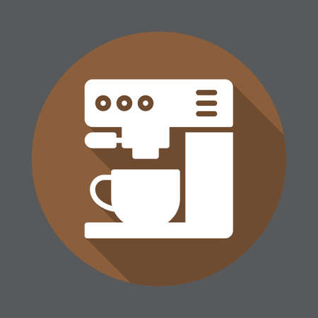 Coffee machine flat icon. Round colorful button, circular vector sign with long shadow effect. Flat style designのイラスト素材