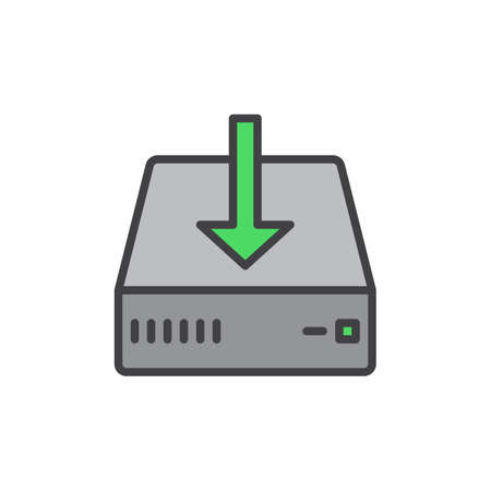 Download, install filled outline icon, line vector sign, linear colorful pictogram. Symbol,...