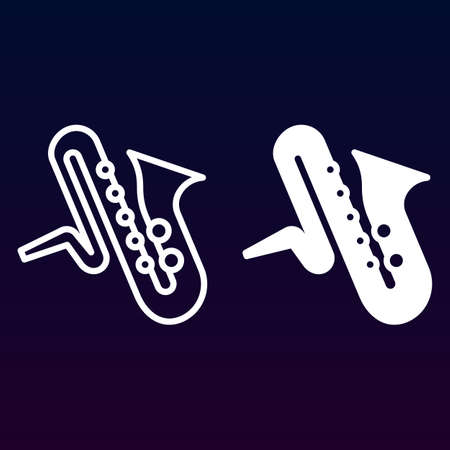 Saxophone music instrument line and solid icon, outline and filled vector sign, linear and full pictogram isolated on white. Symbol, illustrationのイラスト素材