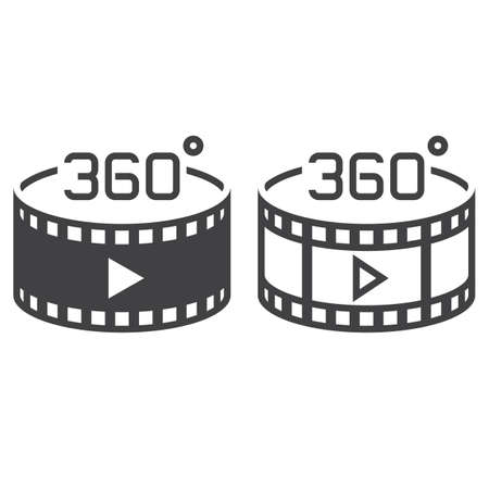 360 degree panoramic video symbol. line icon, outline and solid vector signのイラスト素材