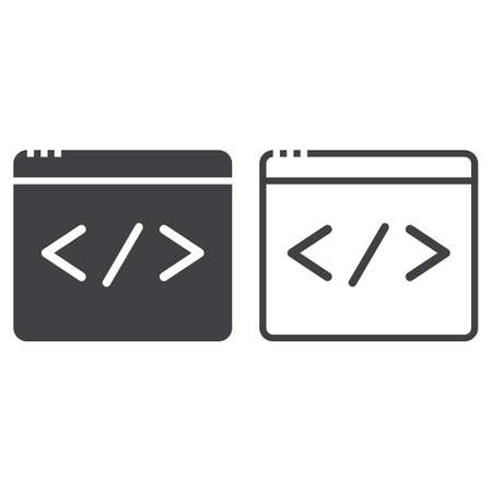 Coding line icon, outline and solid vector sign, linear and full pictogram isolated on white, logo illustrationのイラスト素材