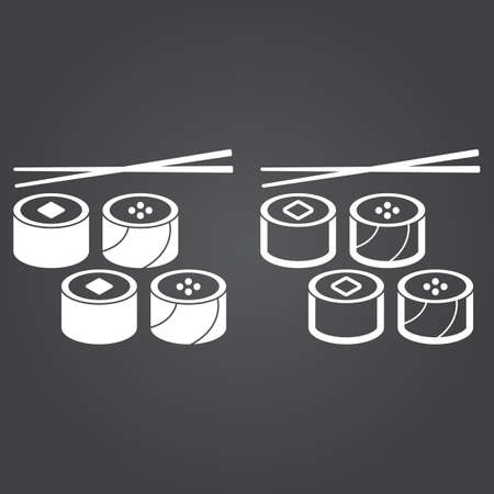 sushi icon. Solid and Outline Versions. White icons on a dark backgroundのイラスト素材