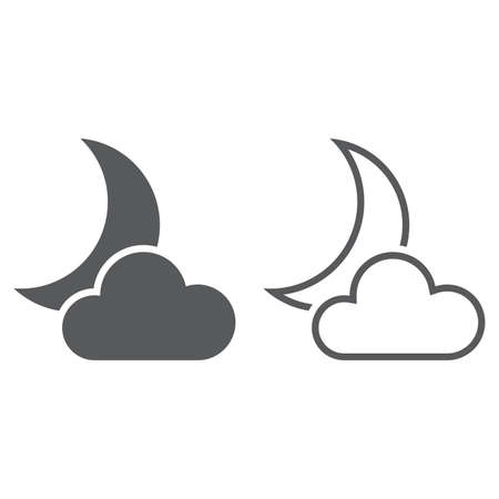 moon and cloud icon. solid and outlineのイラスト素材