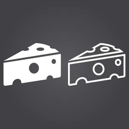 Cheese Icon. Solid and Outline Versions. White icons on a dark backgroundのイラスト素材