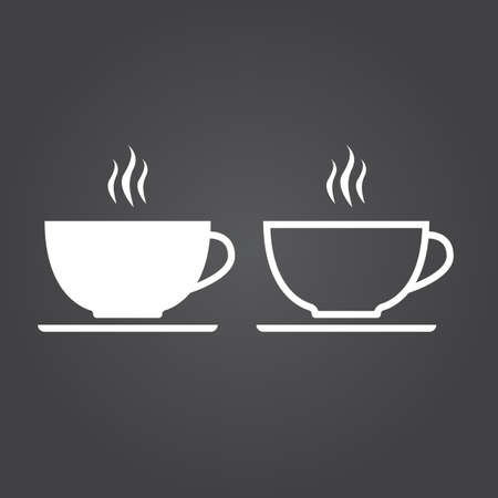 coffee cup icon. Solid and Outline Versions. White icons on a dark backgroundのイラスト素材