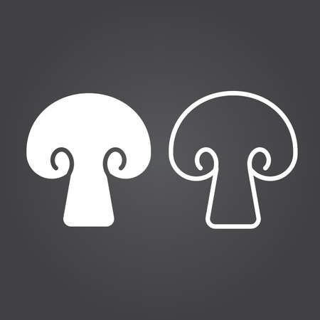 mushroom icon. Solid and Outline Versions. White icons on a dark backgroundのイラスト素材