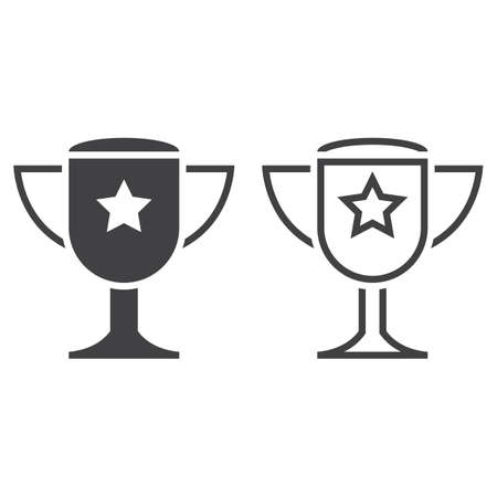 trophy line icon, award cup outline and solid vector sign, linear and full pictogram isolated on white, logo illustrationのイラスト素材