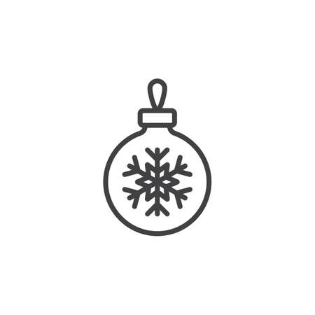 Christmas tree ball with snowflake line icon, outline vector sign, linear pictogram isolated on white. logo illustrationのイラスト素材
