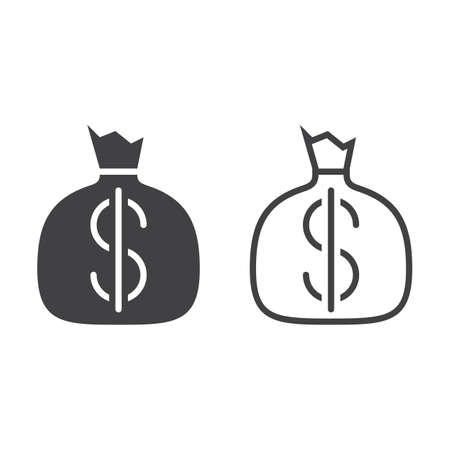money bag line icon, outline and solid vector sign, linear and full pictogram isolated on white, logo illustrationのイラスト素材