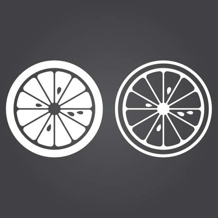 Lemon icon. Solid and Outline Versions. White icons on a dark backgroundのイラスト素材