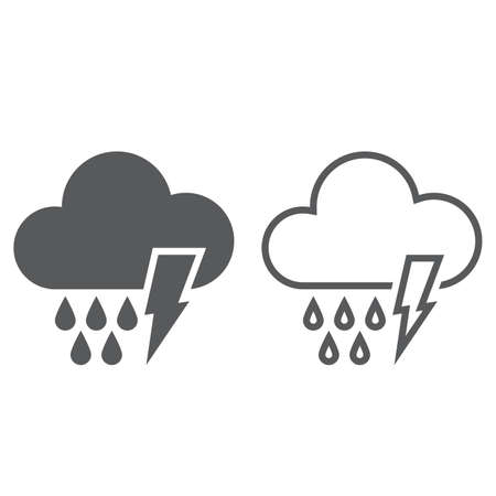 Lightning and rain icon. solid and outlineのイラスト素材
