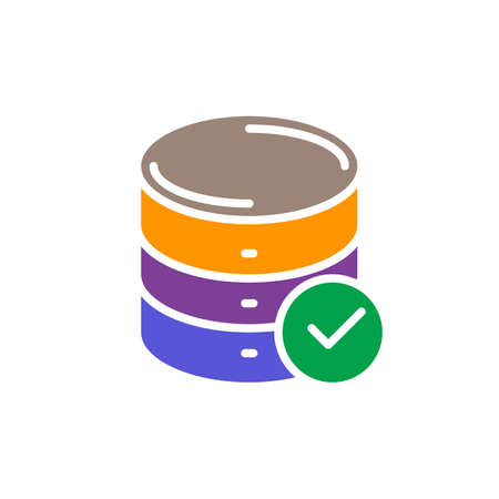 Database with check mark colorful icon, vector flat sign. Symbol, logo illustrationのイラスト素材