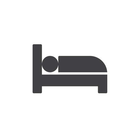 Bed icon vector, filled flat sign, solid pictogram isolated on white. Hotel room symbol, logo illustration. Pixel perfectのイラスト素材