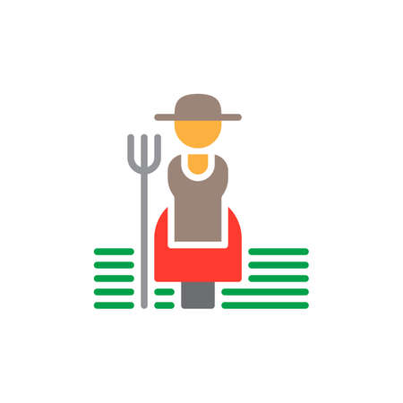 Farmer woman with hayfork icon vector, filled flat sign, solid colorful pictogram. Symbol, logo illustrationのイラスト素材