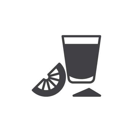 Tequila shot glass with lime slice icon vector, filled flat sign, solid pictogram isolated on white. Symbol, logo illustration. Pixel perfectのイラスト素材