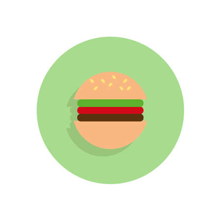 Hamburger flat icon. Round colorful button, Beef Burger circular vector sign, logo illustration. Flat style designのイラスト素材