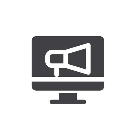 Screen and megaphone icon vector, filled flat sign, solid pictogram isolated on white. Online advertising symbol, logo illustration. Pixel perfectのイラスト素材