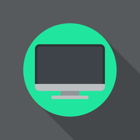 Desktop computer flat icon. Round colorful button, Display circular vector sign, logo illustration. Flat style designのイラスト素材