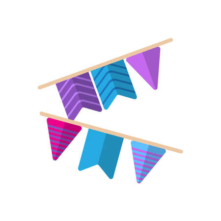 Festive garland of flags flat icon, filled vector sign, colorful pictogram isolated on white. Decoration symbol, logo illustration. Flat style designのイラスト素材
