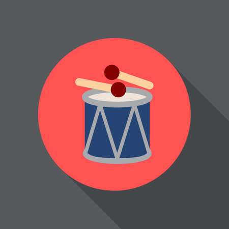 Drum and sticks flat icon. Round colorful button, circular vector sign, logo illustration. Flat style designのイラスト素材