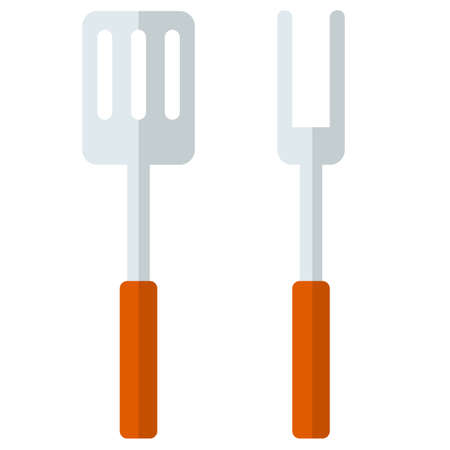 Barbeque fork with spatula flat icon, vector sign, colorful pictogram isolated on white. BBQ or grill tools symbol, logo illustration. Flat style designのイラスト素材