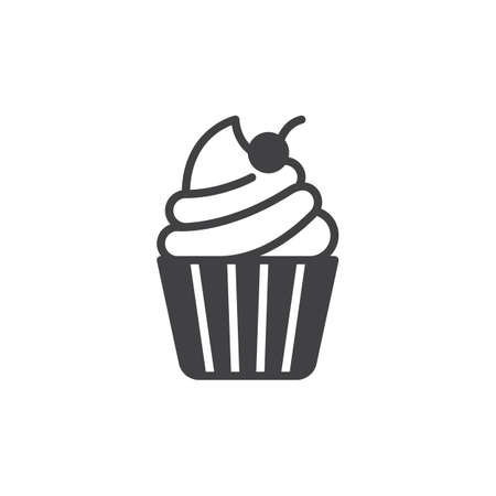 Cupcake with cherry on top icon vector.のイラスト素材