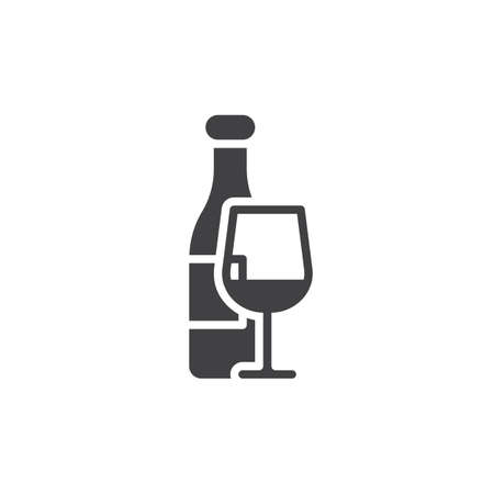Wine bottle and wineglass icon vector, filled flat sign, solid pictogram isolated on white. Symbol, logo illustration. Pixel perfect vector graphicsのイラスト素材
