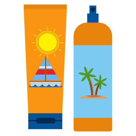 Sunscreen tube icon, vector illustration flat style design isolated on white. Colorful graphicsのイラスト素材