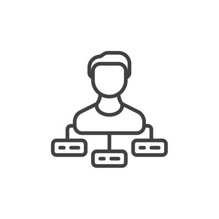 Person with tasks line icon, outline vector sign, linear style pictogram isolated on white. Manager symbol, logo illustration. Editable stroke. Pixel perfect vector graphicsのイラスト素材