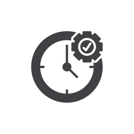 Time management icon vector, filled flat sign, solid pictogram isolated on white. Clock and cogwheel symbol, logo illustration. Pixel perfect vector graphicsのイラスト素材