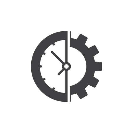 Clock and gear icon vector, filled flat sign, solid pictogram isolated on white. Symbol, logo illustration. Pixel perfect vector graphicsのイラスト素材