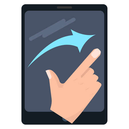 Flick right touch screen gestures on tablet vector illustration. Flat style design. Colorful graphicsのイラスト素材
