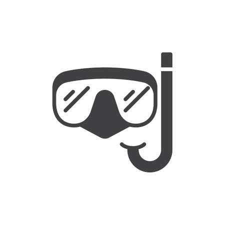 Scuba mask and snorkel icon vector, filled flat sign, solid pictogram isolated on white. Diving symbol, logo illustration. Pixel perfect vector graphicsのイラスト素材